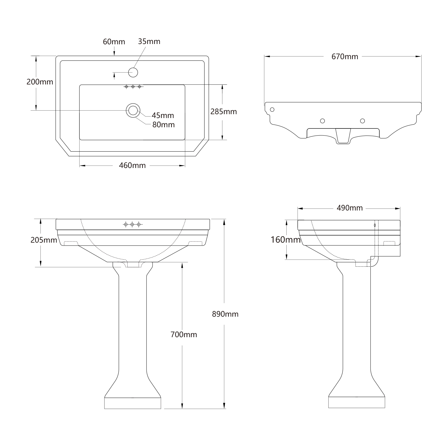 specification of MB-2060S, CUPC certified rectangle ceramic pedestal bathroom sink with overflow